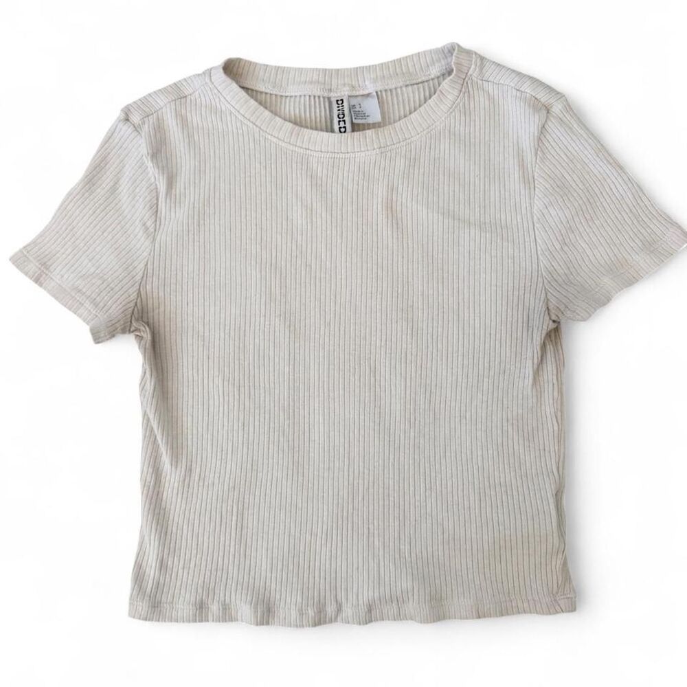 H-m Women's Cream and White T-shirt